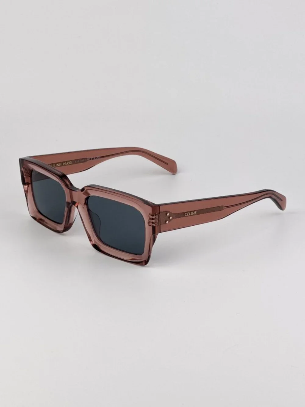 Celine CL40280U 74V “3 Dots” Rectangle Sunglasses – Dusty Pink Crystal / Blue